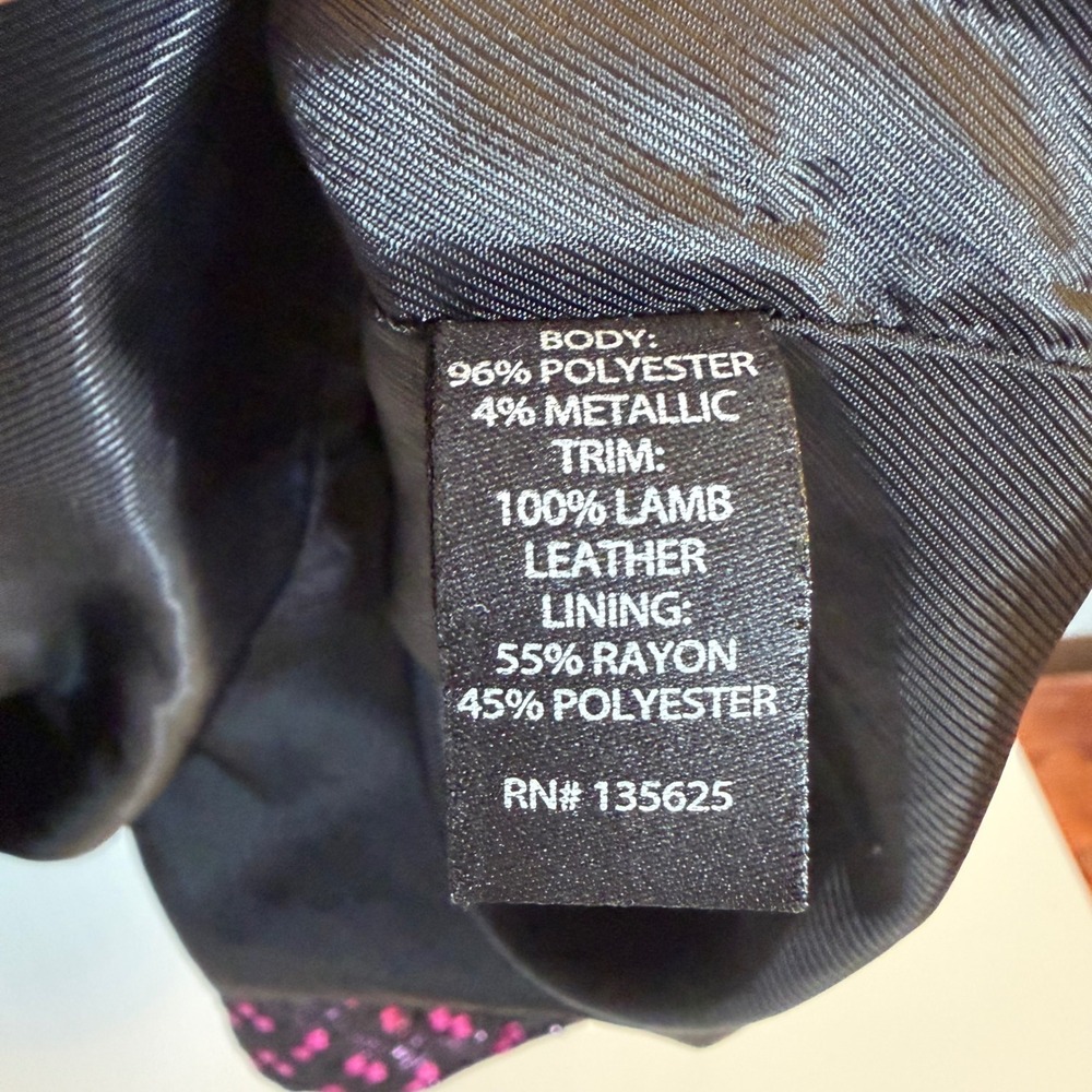 Anna Catherine Pink Black Metallic Halter Dress Lamb Leather Trim Size 2 Party - Picture 5 of 7